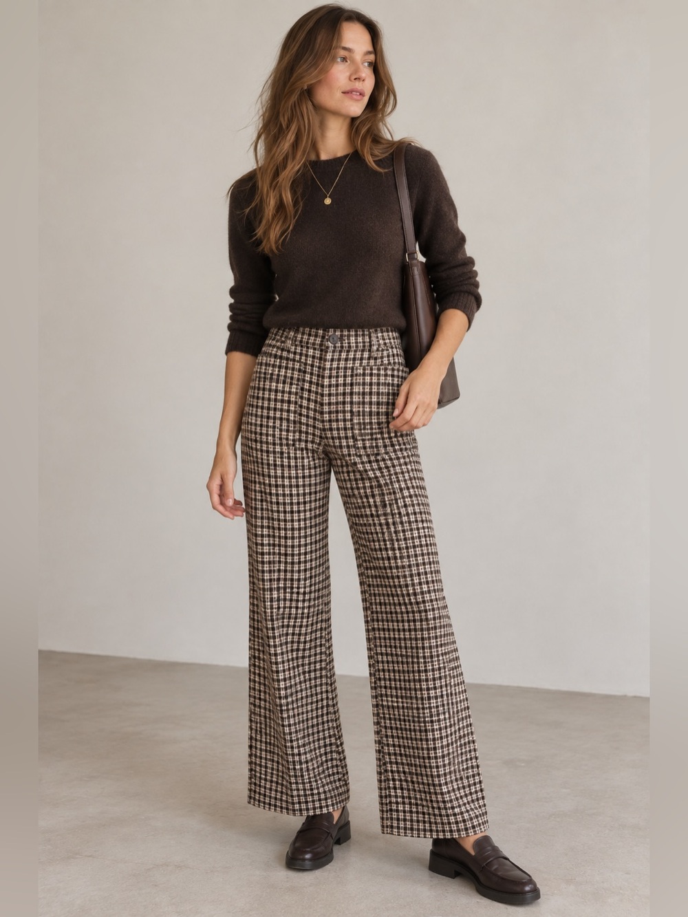 NWOT Anthropologie Sanctuary Brown Plaid Wide Leg Pants Size M